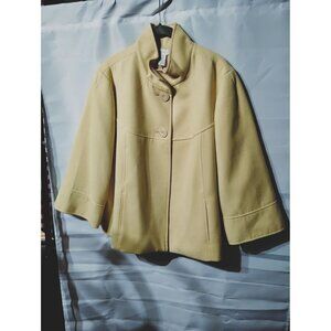 Chico's 2 (lg.) buttery yellow cape jacket polyester rayon lined, dressy, office